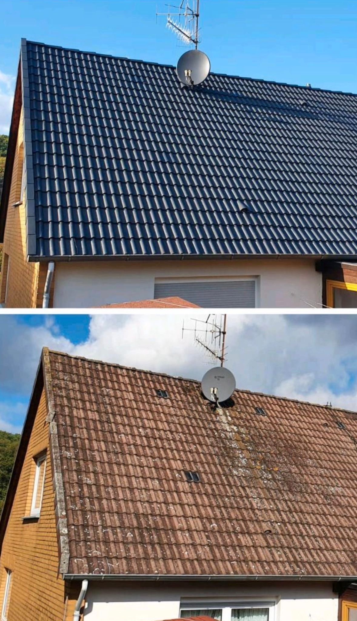 Vorher- und Nachhervergleich einer Dachreinigung